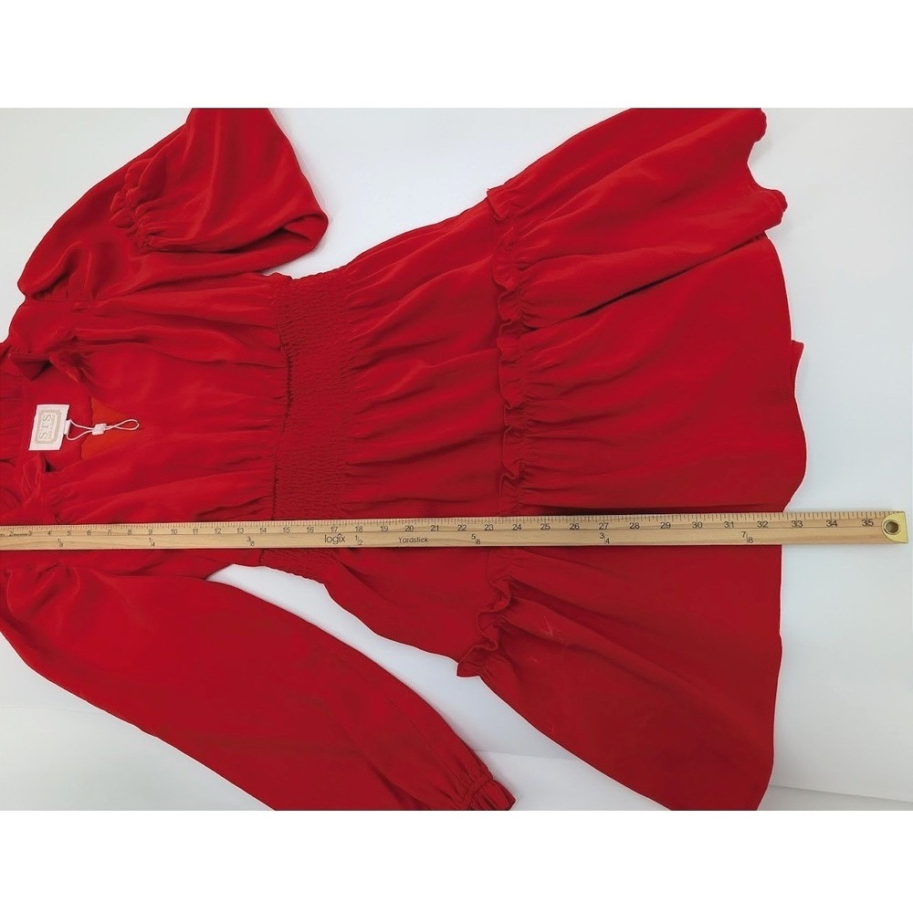 STS Sail to Sable Red Smocked Waist Dress Tiered Mini Ruffle V Neck XS Prom Hoco - Picture 12 of 12